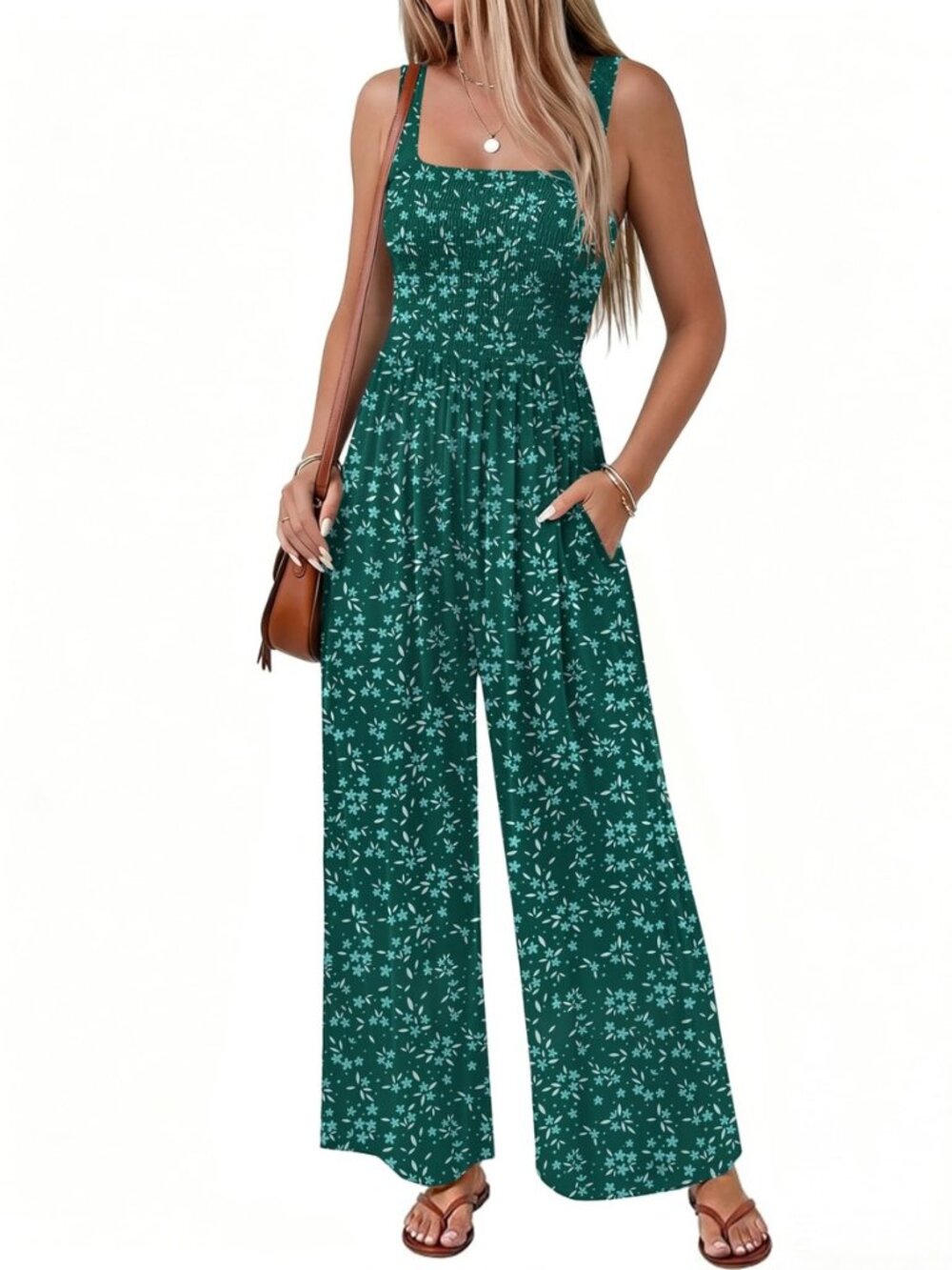 Sleeveless Jumpsuits for women Summer Boho Jumper Smocked Wide Leg Romper